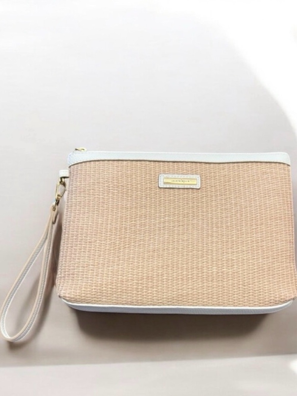 Nanette Lepore Straw Weave Wristlet Clutch Cream & Beige Summer Resort Bag NWOT